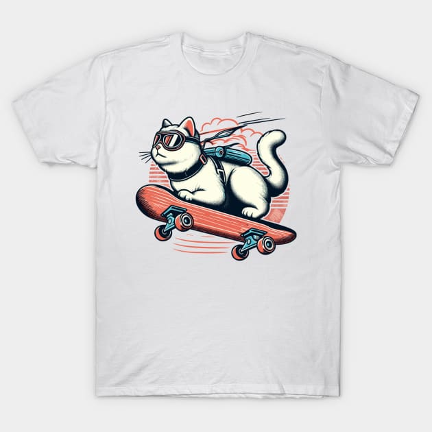 cat skateboard T-Shirt by AlephArt